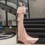 Haut de Gamme Rougissant Rose Robe De Soirée 2020 Trompette / Sirène Col Haut Perlage Gland Perle Faux Diamant Manches Courtes Train De Balayage Robe De Ceremonie