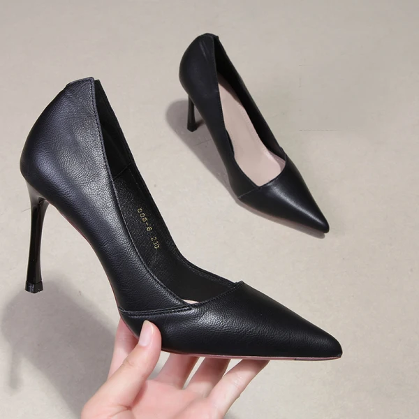 Enkel Brun Kontor Pumps 2019 Lær 8 cm Stiletthæler Spisse Pumps