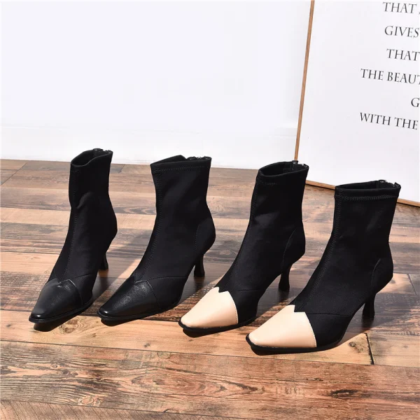 Vintage / Originale Noire Désinvolte Bottes Femme 2020 Cuir 7 cm Talons Aiguilles À Bout Pointu Bottes