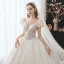 Charming Fashion Champagne Beading Sequins Wedding Dresses 2021 Ball Gown Scoop Neck Appliques Short Sleeve Backless Royal Train Wedding