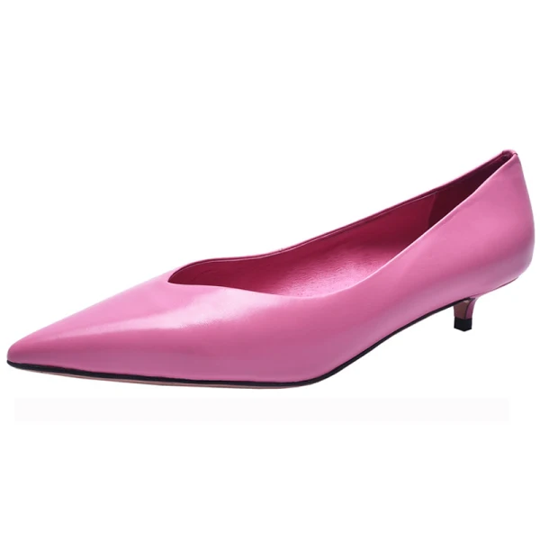 Classy Candy Pink Casual Pumps 2019 Leather 3 cm Stiletto Heels Low Heel Pointed Toe Pumps