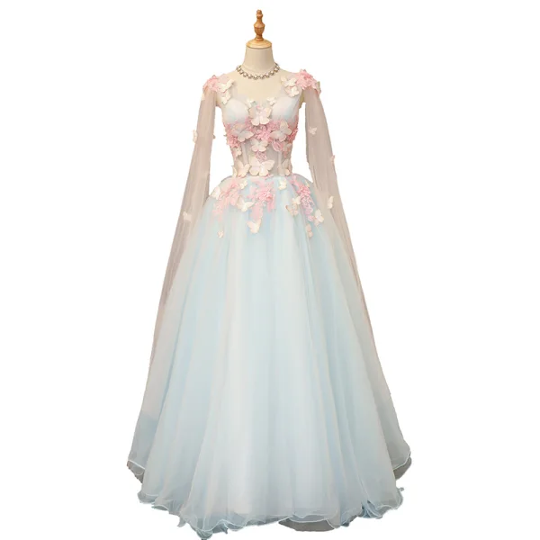 Flower Fairy Sky Blue Prom Dresses 2018 ALine / Princess Appliques