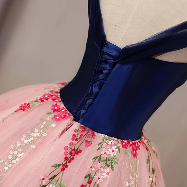 Chic / Belle Rose Bonbon Robe De Bal 2018 Robe Boule Appliques Perlage Cristal V-Cou Dos Nu Sans Manches Longue Robe De Ceremonie