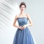 Charmant Meeresblau Abendkleider 2020 A Linie Bandeau Perlenstickerei Pailletten Schleife Ärmellos Rückenfreies Lange Festliche Kleider