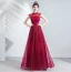 Vintage / Retro Burgundy Evening Dresses  2020 A-Line / Princess Ruffle High Neck Beading Crystal Sequins Sleeveless Backless Floor-Length / Long Formal Dresses