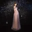Élégant Rougissant Rose Robe De Soirée 2020 Princesse De l'épaule Perlage Paillettes En Dentelle Fleur Manches Courtes Dos Nu Longue Robe De Ceremonie