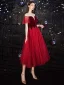 Charmant Rouge Courte Robe De Bal 2020 Princesse Col v profond Paillettes Daim Manches Courtes Thé Longueur Robe De Ceremonie