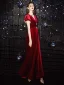 Elegant Red Evening Dresses  2020 A-Line / Princess Suede High Neck Short Sleeve Floor-Length / Long Formal Dresses