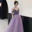 Charming Purple Prom Dresses 2021 A-Line / Princess Spaghetti Straps Beading Crystal Tassel Sleeveless Backless Floor-Length / Long Formal Dresses