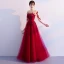 Elegant Burgundy Evening Dresses  2019 A-Line / Princess Scoop Neck Bow Lace Flower 1/2 Sleeves Backless Floor-Length / Long Formal Dresses