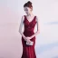 Luxury / Gorgeous Burgundy Evening Dresses  2019 Trumpet / Mermaid V-Neck Beading Crystal Sleeveless Backless Sweep Train Formal Dresses