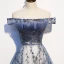 Modern / Fashion Ocean Blue Evening Dresses  2020 A-Line / Princess Off-The-Shoulder Sequins Short Sleeve Backless Floor-Length / Long Formal Dresses