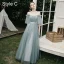 Modest / Simple Mint Green Bridesmaid Dresses 2021 A-Line / Princess Off-The-Shoulder Short Sleeve Backless Floor-Length / Long Wedding Party Dresses
