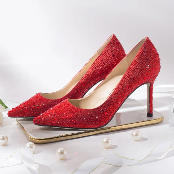 Uroczy Złote Buty Ślubne 2019 Skórzany Rhinestone 8 cm Szpilki Szpiczaste Ślub Czółenka