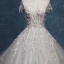 Charming Ivory Wedding Dresses 2019 A-Line / Princess Scoop Neck Beading Crystal Sequins Lace Flower Short Sleeve Backless Cathedral Train