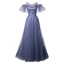 Modern / Fashion Ocean Blue Evening Dresses  2019 A-Line / Princess Scoop Neck Star Sequins Short Sleeve Backless Floor-Length / Long Formal Dresses