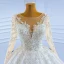 Luxury / Gorgeous Ivory Beading Crystal Wedding Dresses 2021 Ball Gown Glitter Sequins Scoop Neck Long Sleeve Cathedral Train Wedding