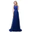 Modern / Fashion Royal Blue Chiffon See-through Evening Dresses  2018 A-Line / Princess Scoop Neck Sleeveless Pearl Rhinestone Beading Sweep Train Ruffle Formal Dresses