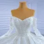 High-end White Wedding Dresses 2021 Ball Gown Off-The-Shoulder Beading Sequins Lace Flower Long Sleeve Backless Royal Train Wedding