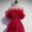 Charmant Burgunderrot Glanz Ballkleider 2021 A Linie Bandeau Perlenstickerei Strass Ärmellos Rückenfreies Sweep / Pinsel Zug Ball Festliche Kleider