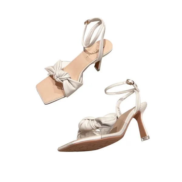 Mode Blanche Vêtement de rue Noeud Sandales Femme 2021 Bride Cheville 8 cm Talons Aiguilles Peep Toes / Bout Ouvert Sandales Talons Hauts