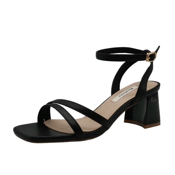 Romain Simple Désinvolte Noire Sandales Femme 2021 Bride Cheville 5 cm Talons Épais Peep Toes / Bout Ouvert Sandales Talons Hauts