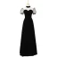 Élégant Noire Tachetée Paillettes Robe De Soirée 2021 Princesse Satin Col Haut Manches Courtes Dos Nu Longue Soirée Robe De Ceremonie