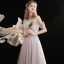 Élégant Violet Gris Robe De Bal 2021 Princesse De l'épaule Manches Courtes Dos Nu Longue Promo Robe De Ceremonie