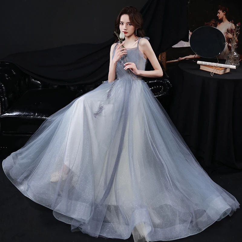 slim fit dress slacks V-neck Halter Long A-line Silver Grey Sequin Tulle Prom Dresses, Newes –  ClaireBridal main image 0