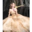 Charmant Doré Robe De Bal 2021 Princesse De l'épaule Perlage Paillettes En Dentelle Fleur Sans Manches Dos Nu Longue Promo Robe De Ceremonie