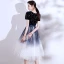 Modern / Fashion Navy Blue Suede Homecoming Graduation Dresses 2021 A-Line / Princess V-Neck Star Sequins Sash Bow Short Sleeve Tea-length Formal Dresses