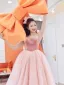 Vintage / Retro Blushing Pink Suede Prom Dresses 2021 A-Line / Princess U-Neck Short Sleeve Tea-length Prom Formal Dresses