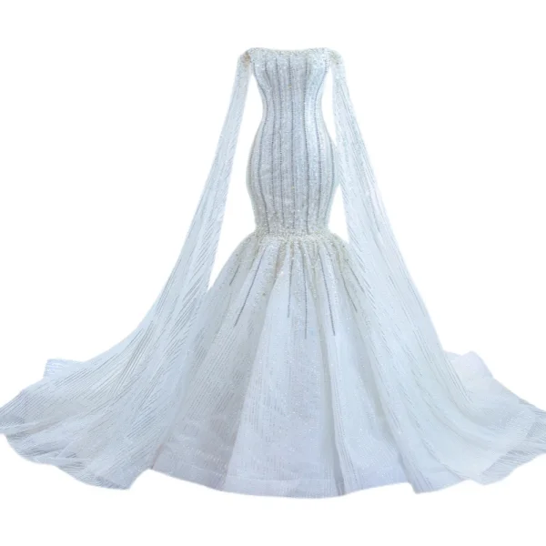 High End Weiß Brautkleider / Hochzeitskleider 2021 Meerjungfrau Bandeau Perlenstickerei Perle Pailletten Ärmellos Rückenfreies Königliche Schleppe Hochzeit