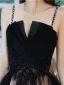 Affordable Black Ruffle Prom Dresses 2021 A-Line / Princess Spaghetti Straps Beading Sequins Lace Flower Sleeveless Backless Floor-Length / Long Prom Formal Dresses
