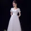 Modest / Simple Ivory Wedding Dresses 2021 A-Line / Princess Bow V-Neck Short Sleeve Backless Tea-length Wedding