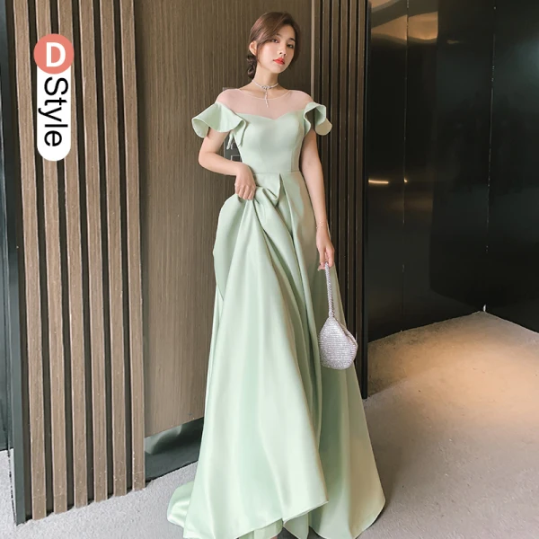 Modest / Simple Sage Green Satin Bridesmaid Dresses 2021 A-Line / Princess Sleeveless Floor-Length / Long Bridesmaid Wedding Party Dresses