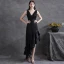 Modern / Fashion Black Ruffle Satin Party Dresses 2021 A-Line / Princess V-Neck Sleeveless Backless Asymmetrical Formal Dresses