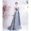 Fashion Grey Pearl Rhinestone Sequins Prom Dresses 2021 A-Line / Princess Ruffle Spaghetti Straps Sleeveless Backless Floor-Length / Long Prom Formal Dresses