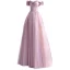 Elegant Dusky Pink Prom Dresses 2021 A-Line / Princess Off-The-Shoulder Glitter Beading Crystal Short Sleeve Backless Floor-Length / Long Prom Formal Dresses