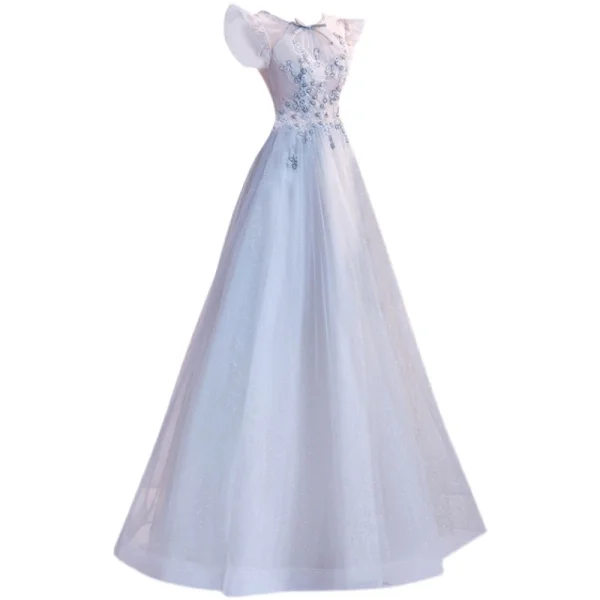 Vintage / Retro Silver Prom Dresses 2021 A-Line / Princess Scoop Neck Bow Beading Pearl Rhinestone Sequins Sleeveless Backless Floor-Length / Long Prom Formal Dresses