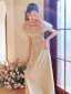 Chic / Beautiful Champagne Bow Bridesmaid Dresses 2021 A-Line / Princess Square Neckline Bell sleeves Floor-Length / Long Prom Wedding Party Dresses