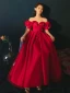 Chic / Beautiful Red Prom Dresses 2021 A-Line / Princess Off-The-Shoulder Beading Pearl Short Sleeve Backless Floor-Length / Long Prom Formal Dresses