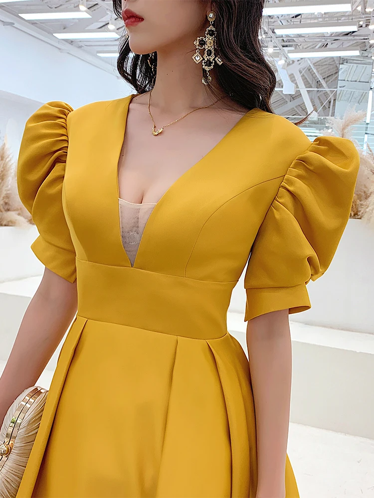 open lace back dress Vintage 1980s does 50s Yellow Linen Dress
