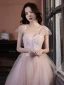 Charming Dusky Pink Prom Dresses 2021 A-Line / Princess Strapless Beading Pearl Sleeveless Backless Floor-Length / Long Prom Formal Dresses