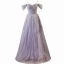 Bling Bling Lavender Beading Rhinestone Sequins Prom Dresses 2024 Ball Gown Off-The-Shoulder Short Sleeve Backless Floor-Length / Long Prom Formal Dresses