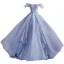 Moderne / Mode Bleu Ciel Volants en Cascade Robe De Bal Bretelles croisées 2021 Princesse De l'épaule Perlage Cristal Perle Faux Diamant Manches Courtes Dos Nu Longue Promo Robe De Ceremonie