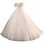 Affordable Charming Ivory Beading Pearl Sequins Wedding Dresses 2021 Ball Gown Off-The-Shoulder Ruffle Short Sleeve Backless Chapel Train Wedding