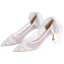 Elegant White Lace Flower Wedding Shoes 2021 Leather Bow 6 cm Stiletto Heels Pointed Toe Wedding Pumps High Heels