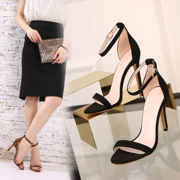 Sexy Braun Leopardenmuster Cocktail Sandalen Damen 2021 Leder Knöchelriemen 10 cm Stilettos Peeptoes Hochhackige
