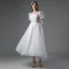 Simple Blanche Courte Robe De Mariée 2021 Princesse Encolure Carrée Manches Courtes Dos Nu Mariage